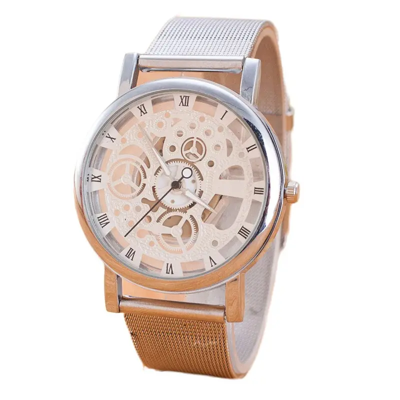Men Women Watches Luxury Montre Stainless Steel Hollow Design Wrist Watches Mesh Clock Relogio Silver 1