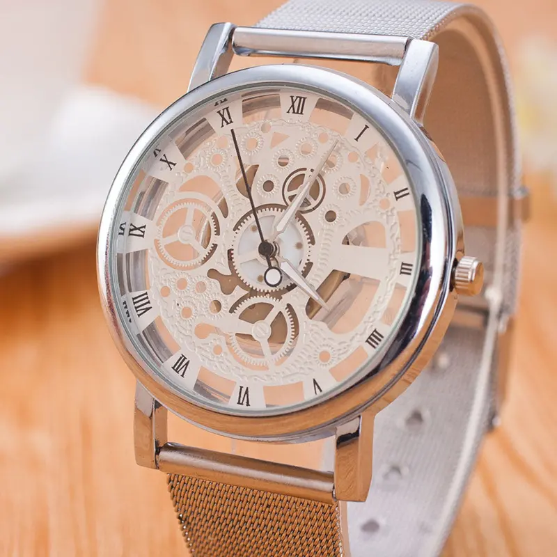 Men Women Watches Luxury Montre Stainless Steel Hollow Design Wrist Watches Mesh Clock Relogio Silver 2