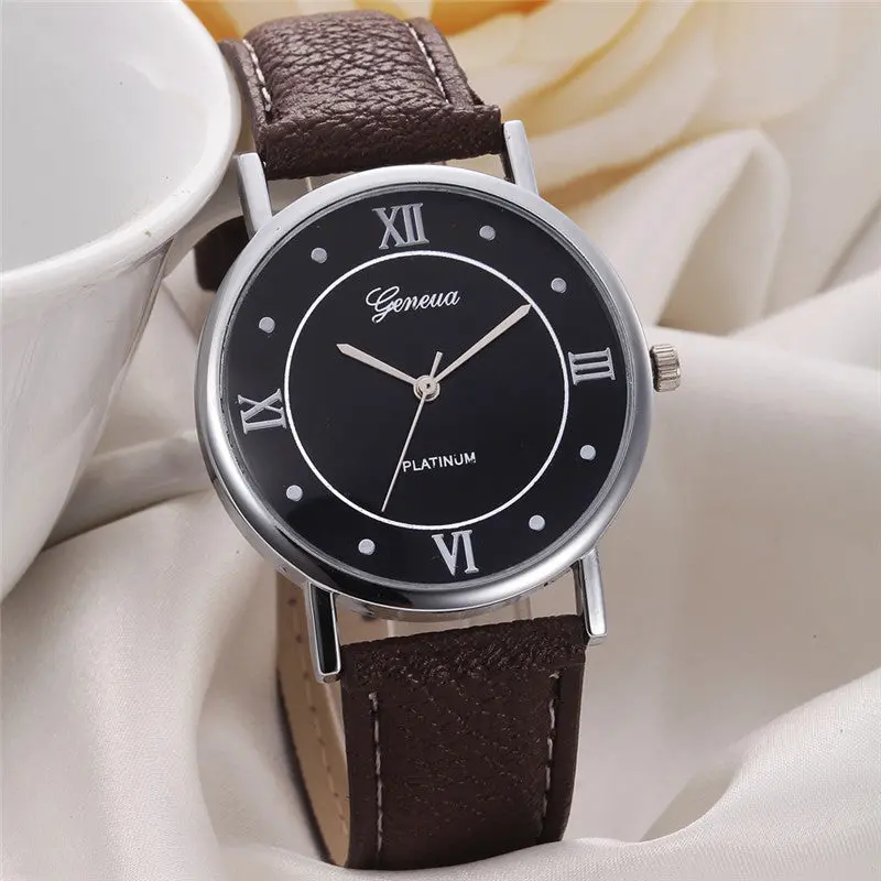 Men Wristwatches Ladies Watch Geneva Leather Band Analog Quartz Watch Clock Women Watches Montre Feida 2