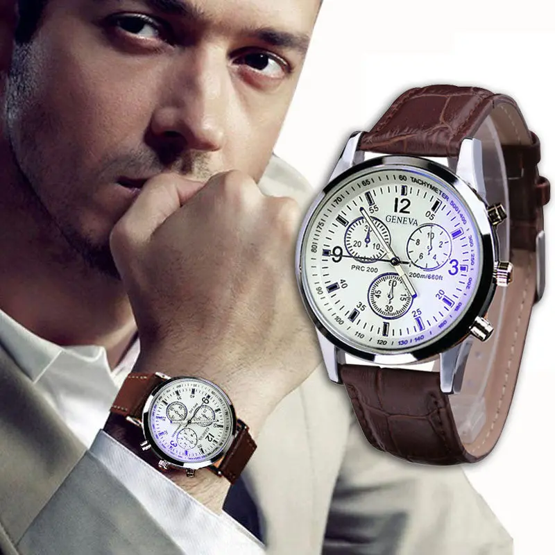 Men Wristwatches Luxury Business Faux Leather Mens Analog Watch Clock Watches Relogio Masculino Gift Famous 2