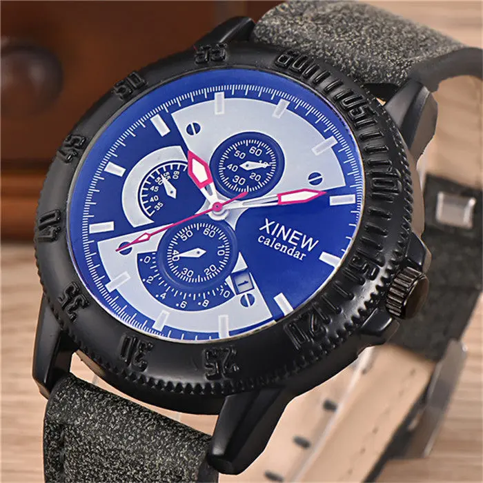 Men's Black Dial Date Business Watch Pu Leather Band Sport Analog Quartz Army Militar Wrist Watch Men Watches Feida 1