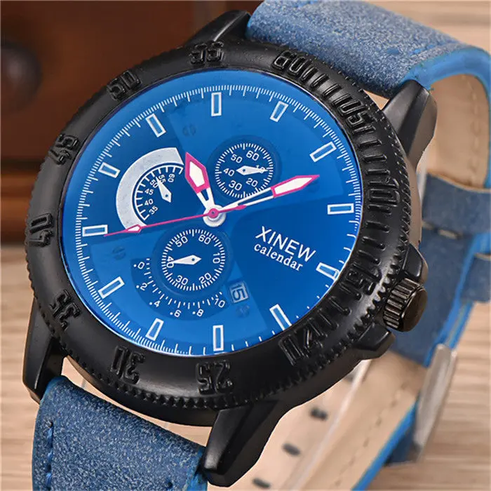 Men's Black Dial Date Business Watch Pu Leather Band Sport Analog Quartz Army Militar Wrist Watch Men Watches Feida 2