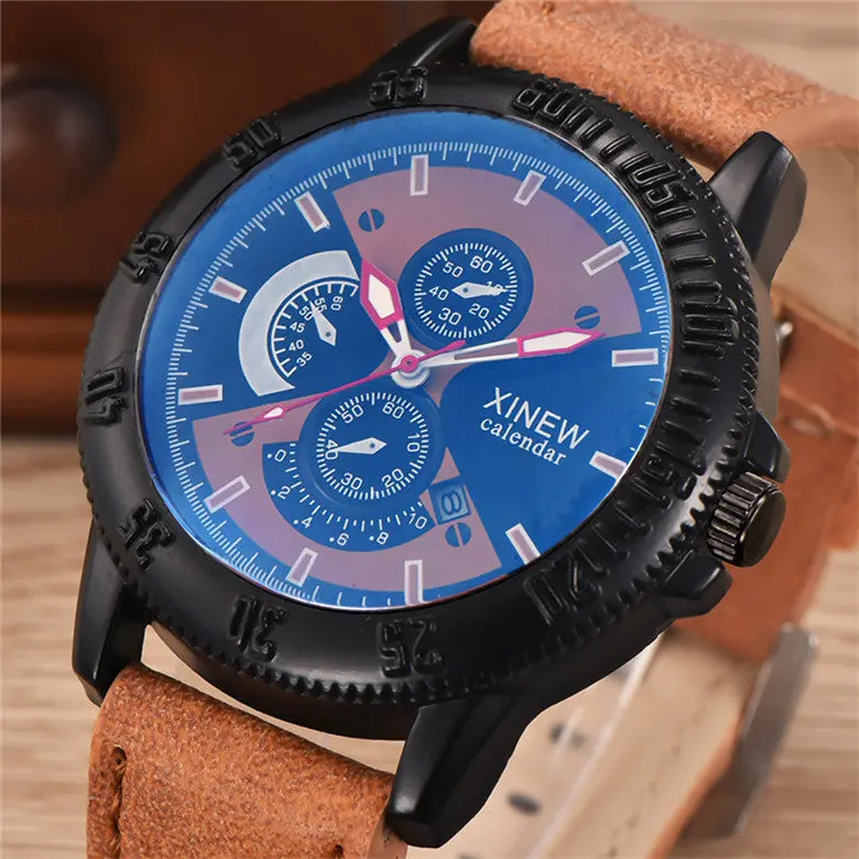 Men's Black Dial Date Business Watch Pu Leather Band Sport Analog Quartz Army Militar Wrist Watch Men Watches Feida 3
