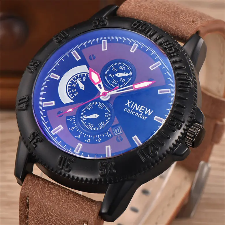 Men's Black Dial Date Business Watch Pu Leather Band Sport Analog Quartz Army Militar Wrist Watch Men Watches Feida 4