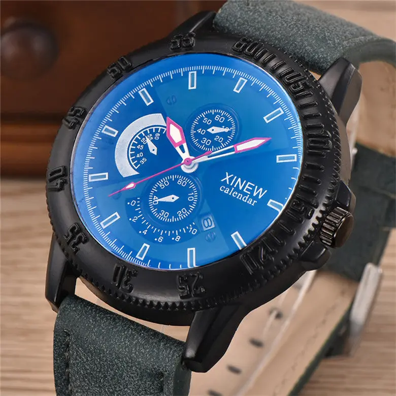 Men's Black Dial Date Business Watch Pu Leather Band Sport Analog Quartz Army Militar Wrist Watch Men Watches Feida 5