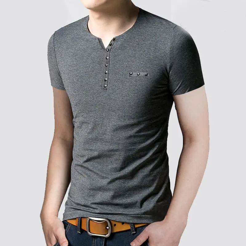 Mens Casual Slim Fit V Collar Short Sleeve Shirt Casual Tee Tops 1