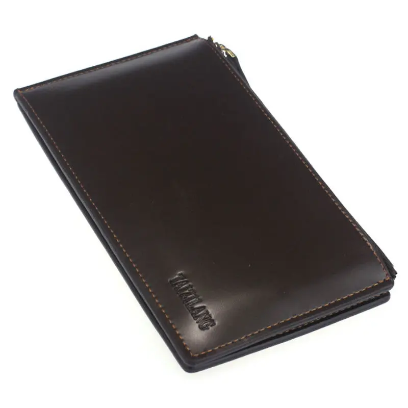 Men's Faux Leathmen Long Id Credit Card Coin Holder Zipper Synthetic Leather Wallet Purse Accessory 1