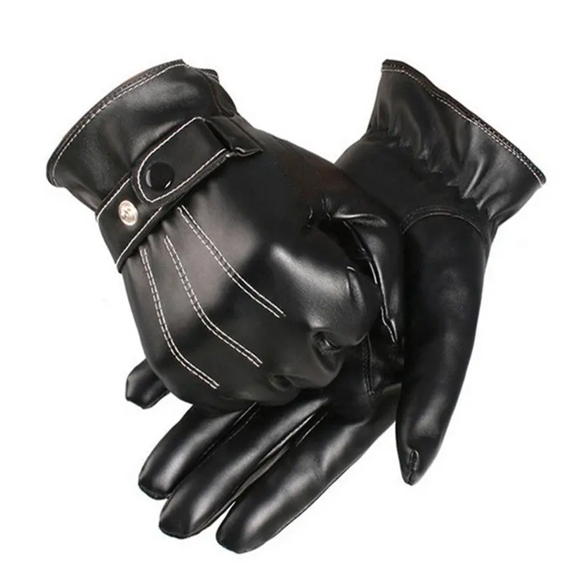 Men's Gloves Luxurious Pu Leather Super Driving Warm Gloves Cashmere Mittens 1