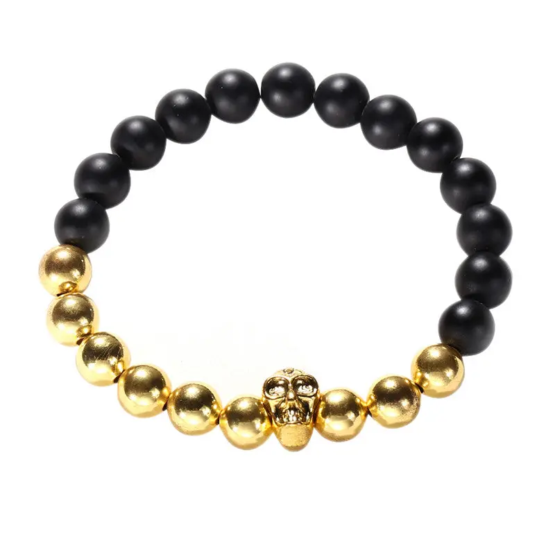 Mens Gold Skull Head Buddha Beaded Rock Elastic Bracelet Bangle Unisex Beacelet Bangles 1
