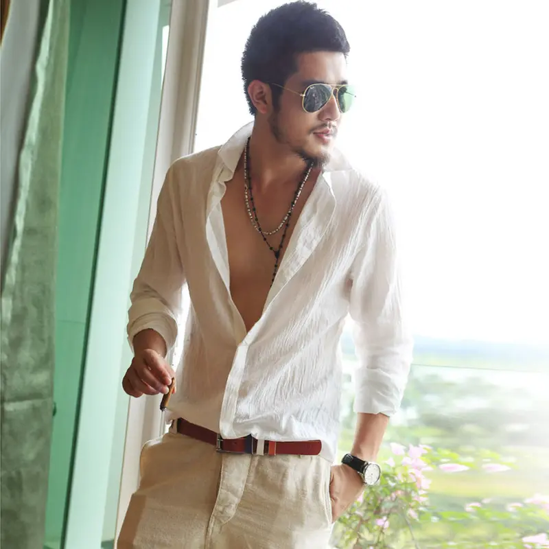 Men’s Linen Blend Long-Sleeve Dress Shirt – Casual Formal Wear for Social Occasions