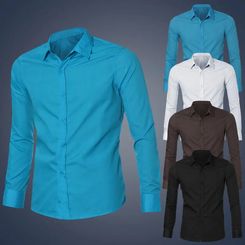 Mens Luxury Stylish Casual Dress Slim Fit Shirt Casual Long Sleeve 1