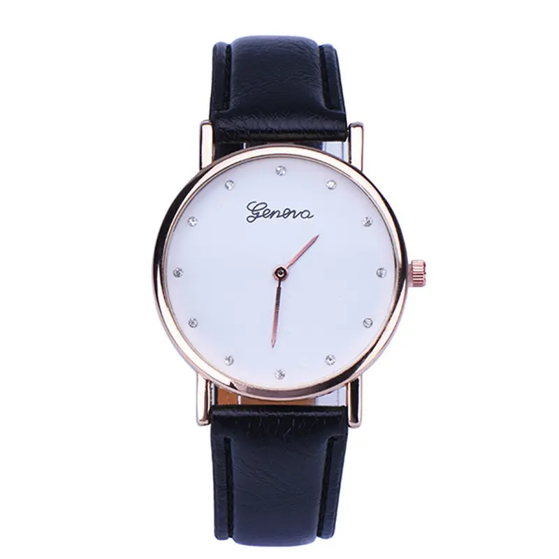 Mens Luxury Women Rhinestone Dial Leather Analog Quartz Wrist Watch Watches& 1