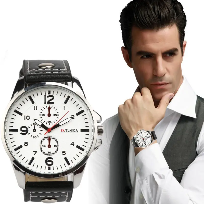 Men's Quartz Watches Top Luxury Military Army Business Pu Leather Band Relogio Masculino Watch 1
