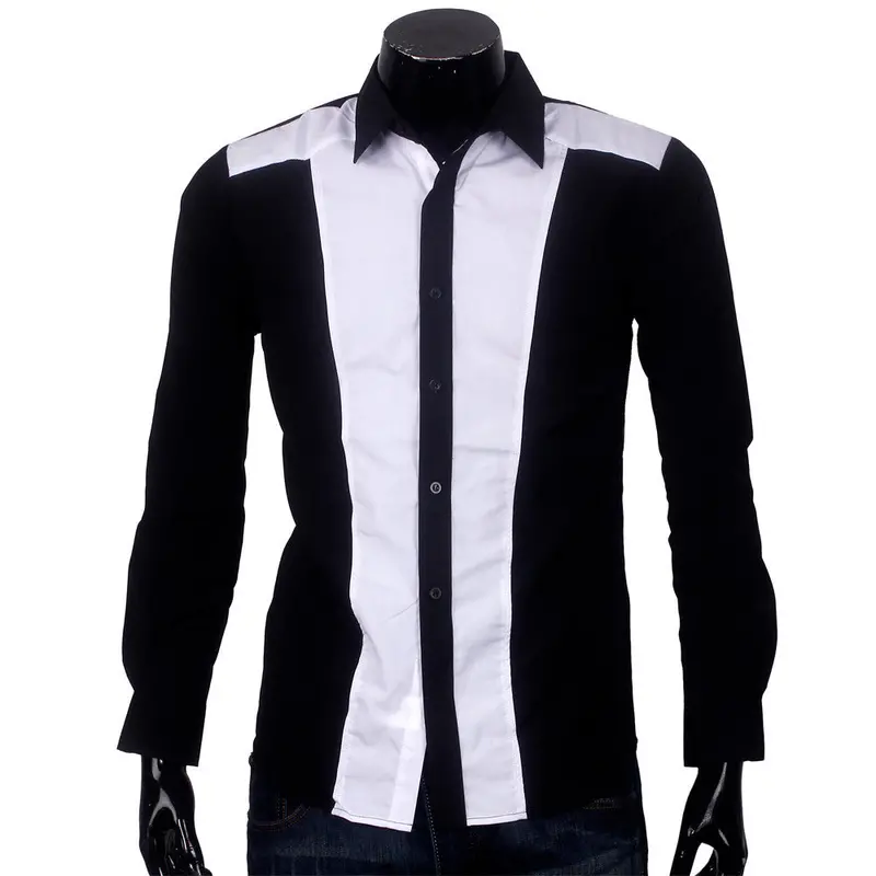 Mens Slim Fit Fashion Famous Design Business Mens Casual Long Sleeve Slim Tops Turndown Collar Shirt Quality 2 Colors 1