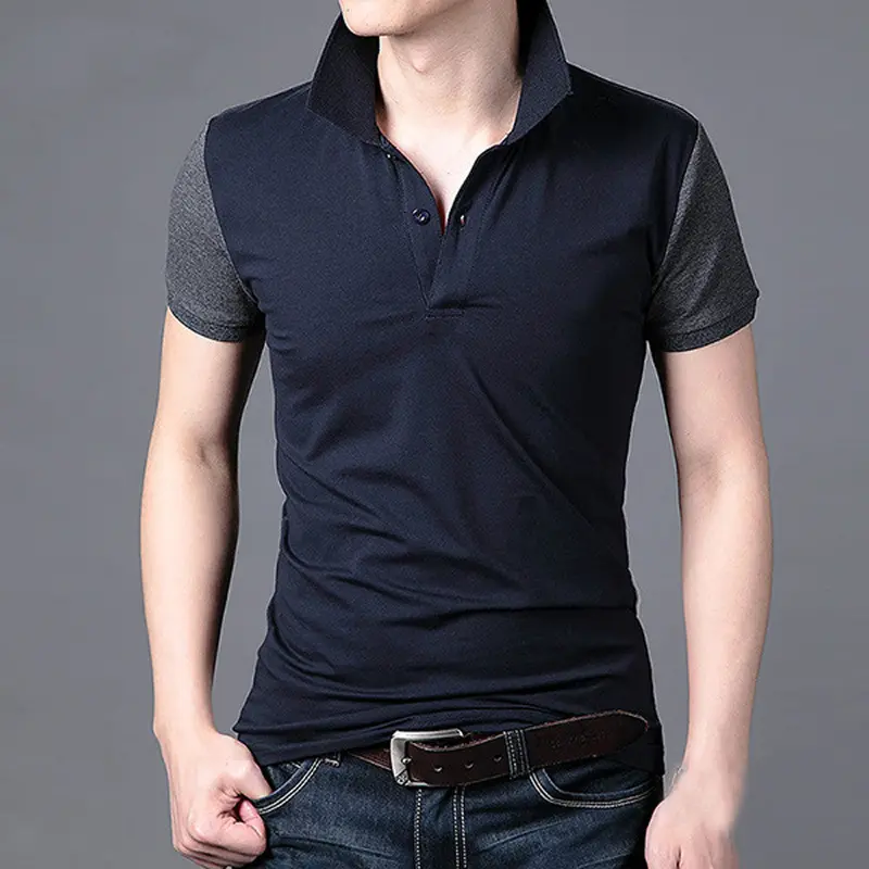 Mens Slim Fit Lapel Short Sleeve Shirt Casual Tee Tops 1