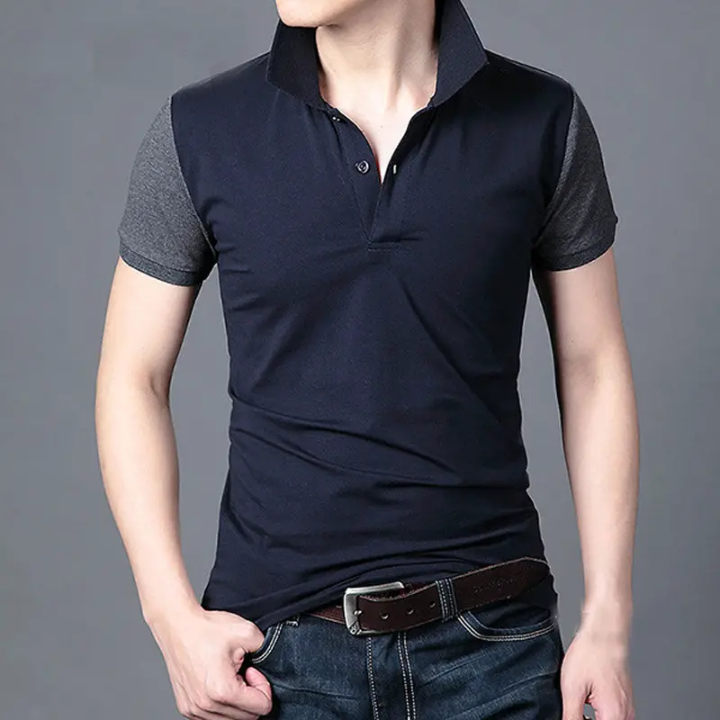 Mens Slim Fit Lapel Short Sleeve Shirt Casual Tee Tops 2
