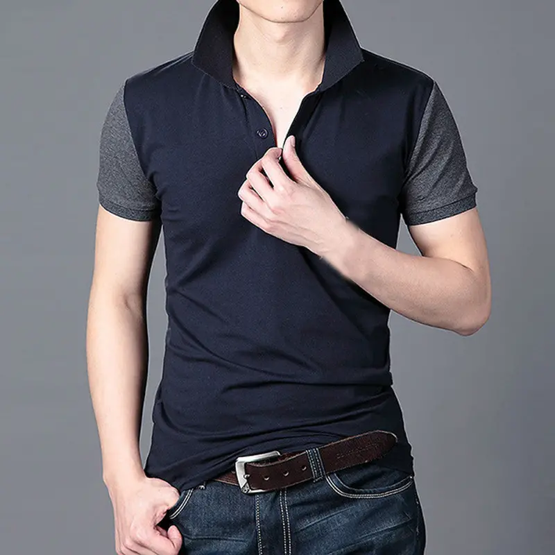 Mens Slim Fit Lapel Short Sleeve Shirt Casual Tee Tops 3