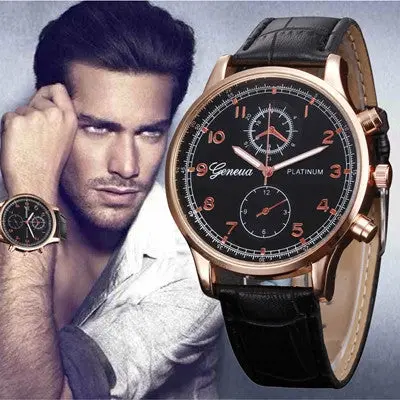 Mens Watch Geneva Top Luxury Retro Design Pu Leather Band Analog Alloy Quartz Wrist Watch Relogio Masculino 1