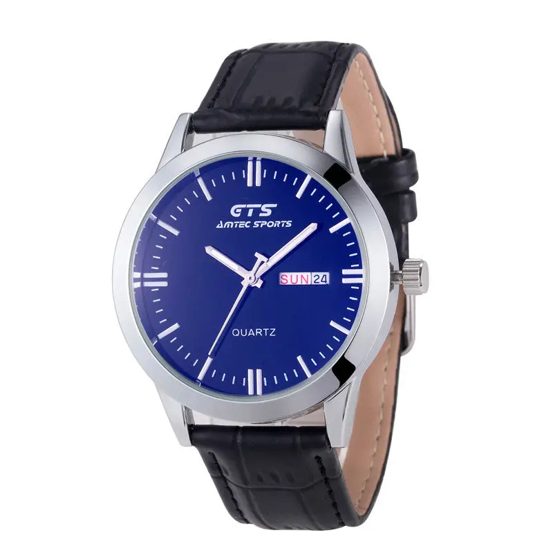 Men's Watch Luxury Famous Date&Week Business Leather Stainless Steel Quartz Wrist Watch Casual Relogio Masculino 1