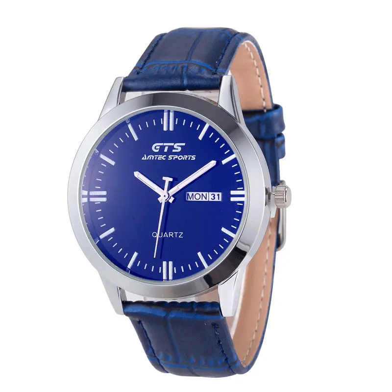 Men's Watch Luxury Famous Date&Week Business Leather Stainless Steel Quartz Wrist Watch Casual Relogio Masculino 2