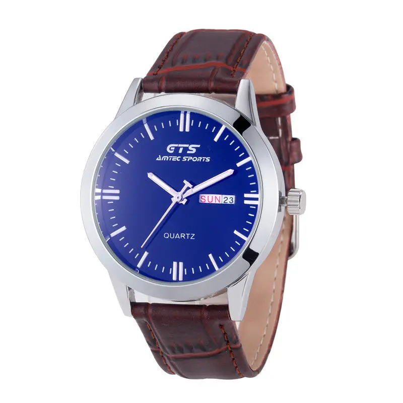 Men's Watch Luxury Famous Date&Week Business Leather Stainless Steel Quartz Wrist Watch Casual Relogio Masculino 3