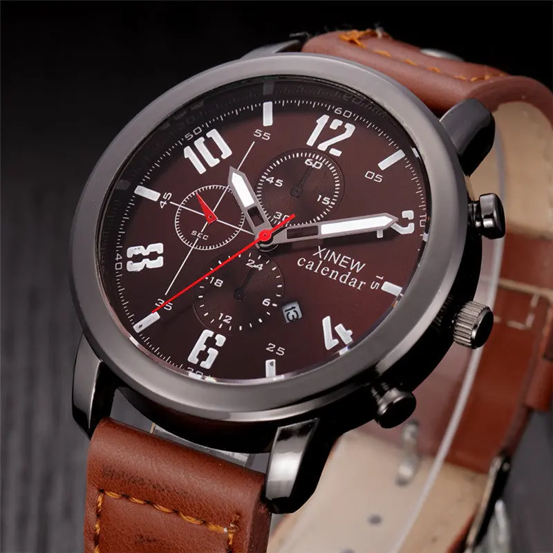 Men's Watch Montre Homme Leather Stainless Steel Sport Quartz-Watch Waterproof Watches Relogio Masculino Feida 2