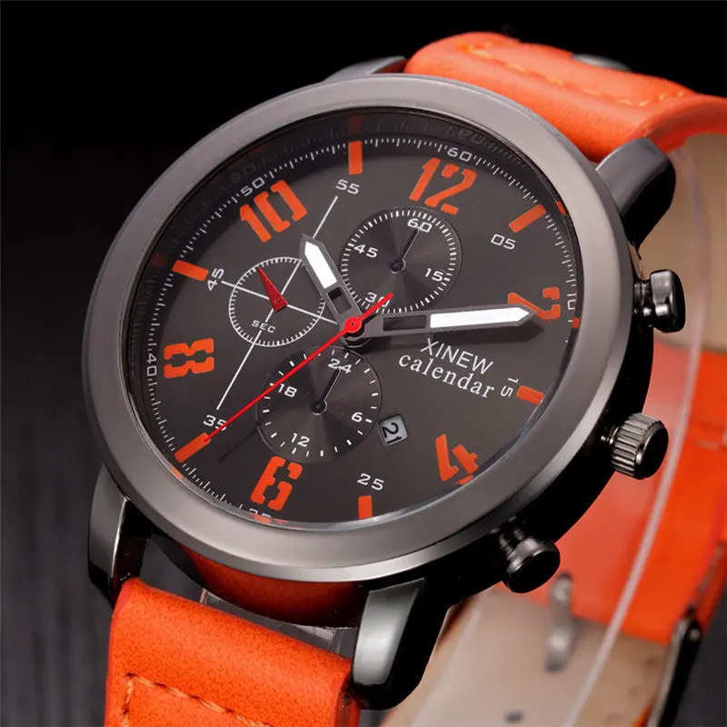 Men's Watch Montre Homme Leather Stainless Steel Sport Quartz-Watch Waterproof Watches Relogio Masculino Feida 4