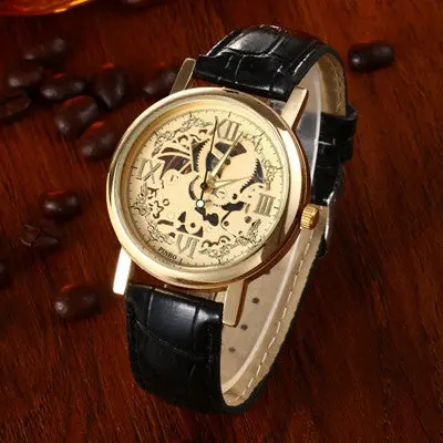 Mens Watches Luxury Men's Quartz Watch Hollow Skeleton Sport Military Watches Men Leather Gold Relogio Masculino 1
