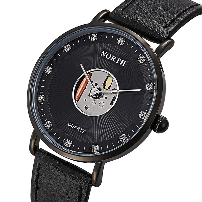 Mens Watches Top Luxury Leather Waterproof Hollow Quartz Watch Men Watches Relogio Masculino Feida 1