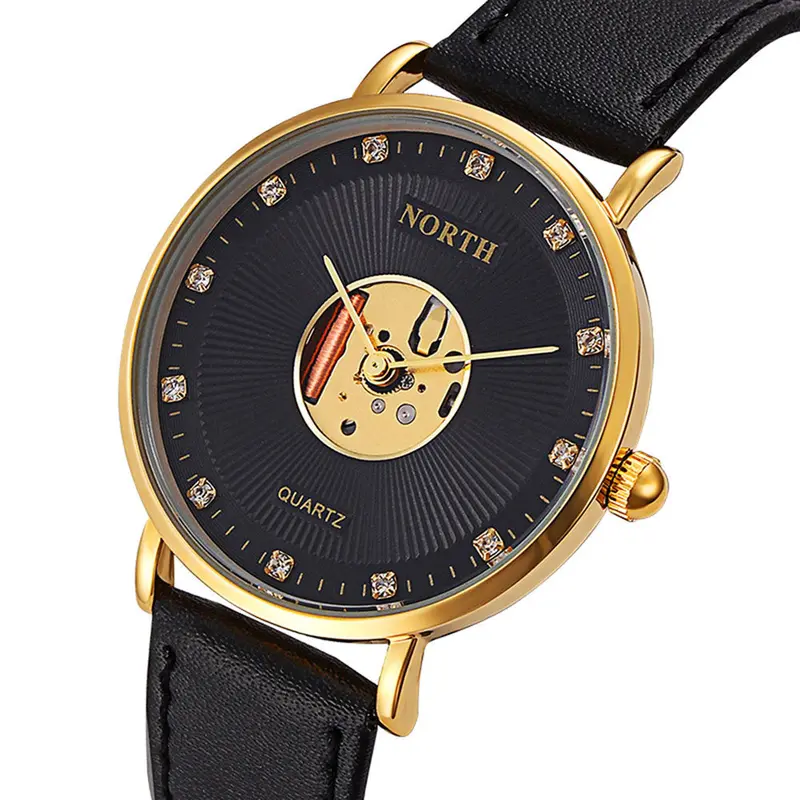 Mens Watches Top Luxury Leather Waterproof Hollow Quartz Watch Men Watches Relogio Masculino Feida 2