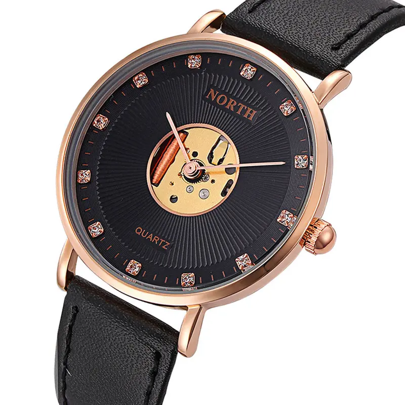 Mens Watches Top Luxury Leather Waterproof Hollow Quartz Watch Men Watches Relogio Masculino Feida 3