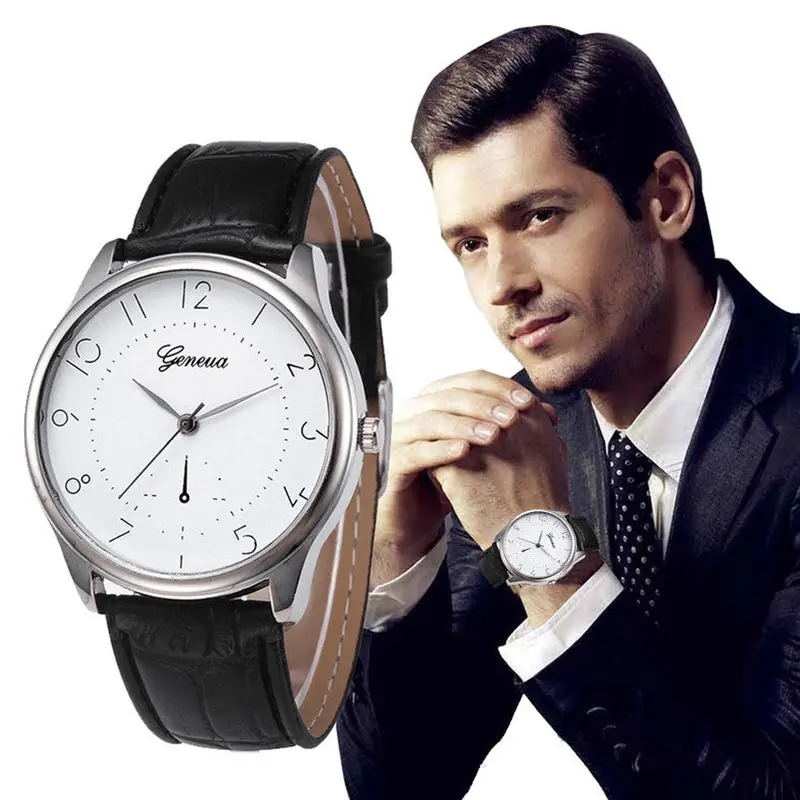 Mens Watches Top Luxury Pu Leather Band Analog Alloy Quartz Watch Men Watches Fast Shipping Feida 2