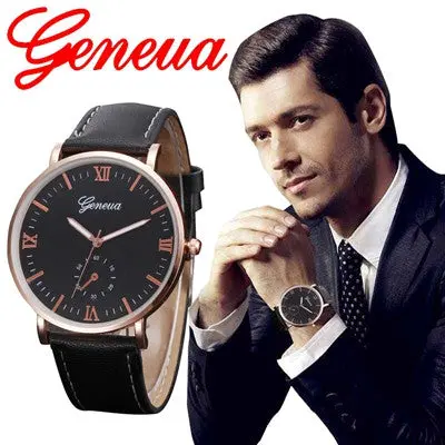 Mens Watches Top Luxury Relogio Masculino Retro Design Pu Leather Band Analog Alloy Quartz Watch Clock 1
