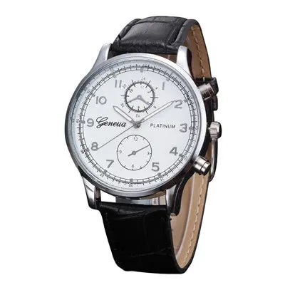Mens Watches Top Luxury Retro Design Pu Leather Band Analog Alloy Quartz Wrist Watch Relogio Masculino 1