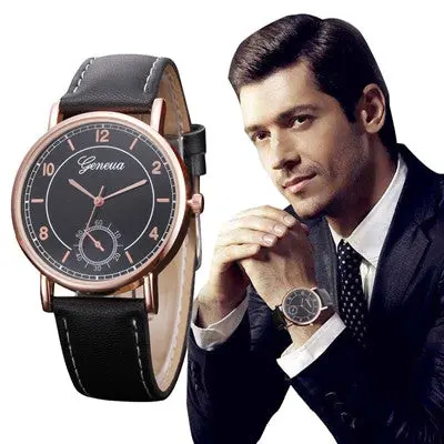 Mens Watches Top Luxury Retro Design Pu Leather Band Clock Relogio Masculino Analog Quartz Wrist Watch 1