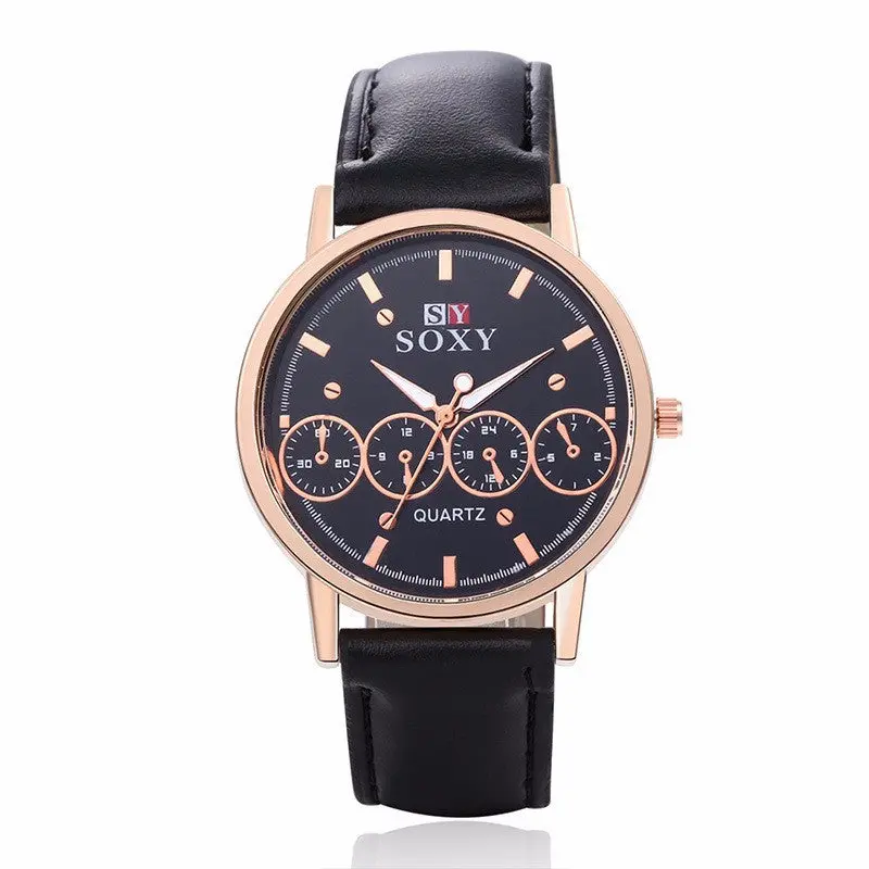 Mens Watches Top Luxury Stainless Steel Leather Band Analog Quartz Luxury Wrist Watch Feida 1