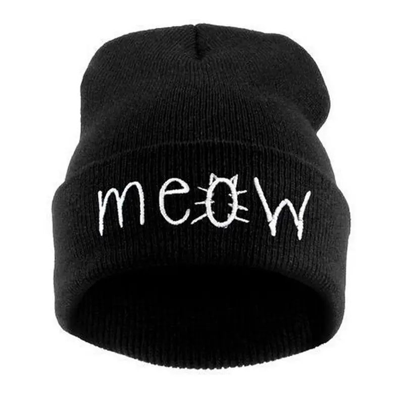 Meow Cap Casual Hip-Hop Hats Knitted Wool Skullies Beanie Hat Warm Soft Hat For Women Men 1