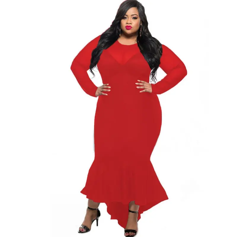 Mermaid Evening Long Party Dress Black See Through Mesh Long Sleeve Sexy Plus Size Dress Xxxl Clothing 6