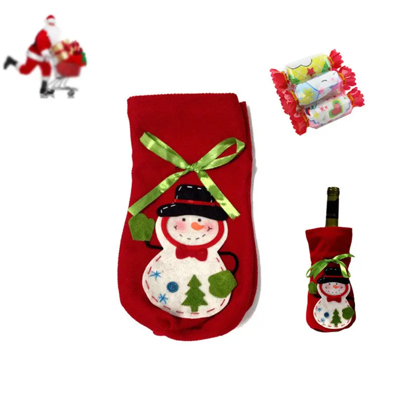 Merry Christmas Snowman Wine Bottle Bag Cover Xmas Dinner Party Table Decor74065 1