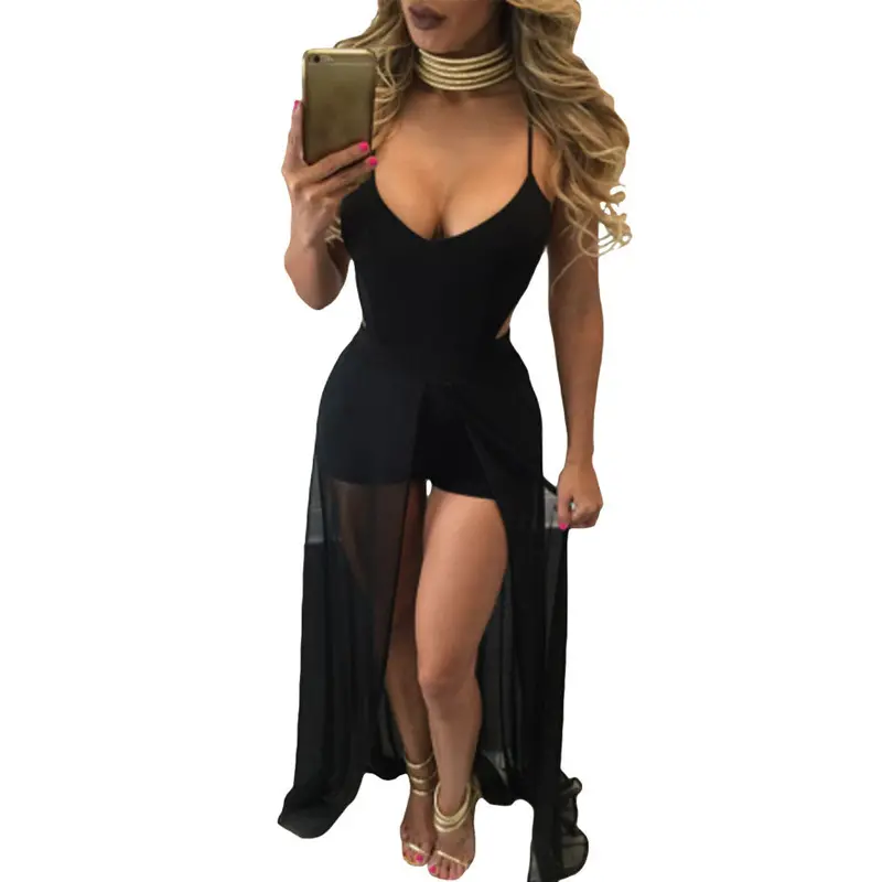 Mesh Long Skirt Stitching Sexy Club Jumpsuits Party Rompers Jumpsuit Shorts Combinaison Short Femme 1