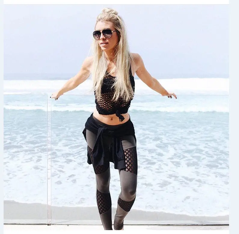 Mesh Patchwork Leggings Women Sports Fitness Pants Sexy Legging Joggers Women Slim Legging X0419 3