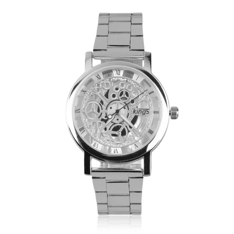 Metal Band Stainless Steel Hollow Pattern Quartz Wrist Watch With Goldensliver Color 2