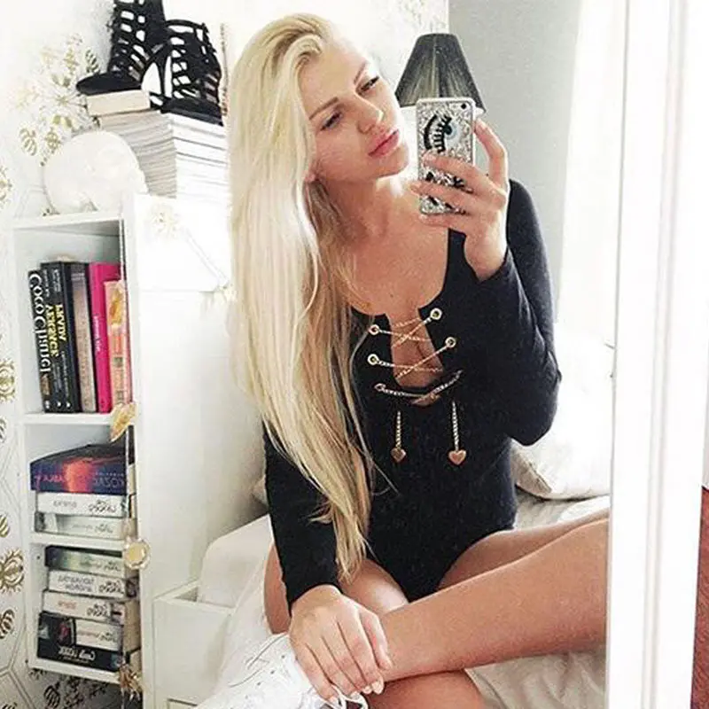 Metal Chain Sexy Bodysuit Women Tops Long Sleeve Jumpsuit Casual Bodysuit Rompers Womens Jumpsuit Overalls 7