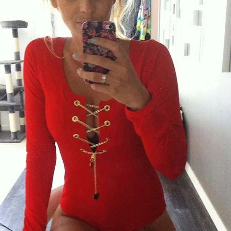Metal Chain Sexy Bodysuit Women Tops Long Sleeve Jumpsuit Casual Bodysuit Rompers Womens Jumpsuit Overalls 9