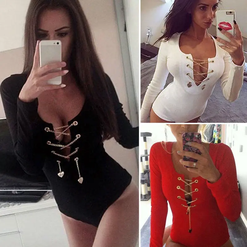 Metal Chain Sexy Bodysuit Women Tops Long Sleeve Jumpsuit Casual Bodysuit Rompers Womens Jumpsuit Overalls 9