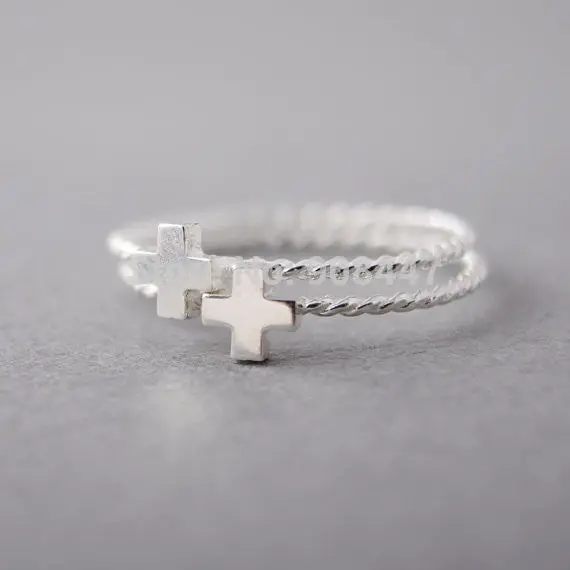 Midi Ring Stack Rings Gold Silver - Design Single Tiny Cross Ring Jewelry 2