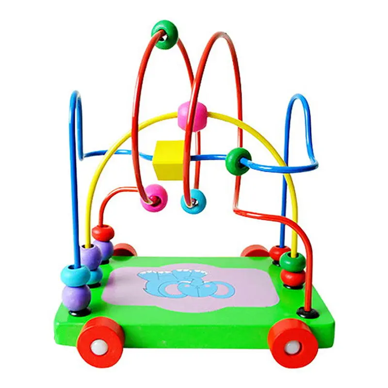 Mini Around Beads Wooden Stroller Toys Classic Wood Bead Maze Educational Game Toys Blocks 1