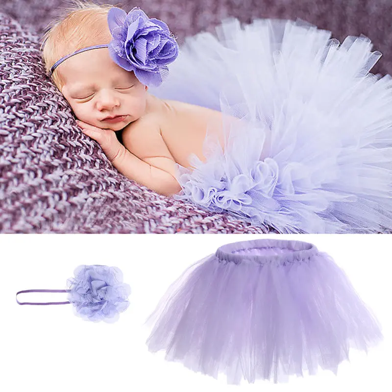 Mini Born Pography Props Baby Crochet Outfits Princess Baby Tutu Skirt Headb Purple 1
