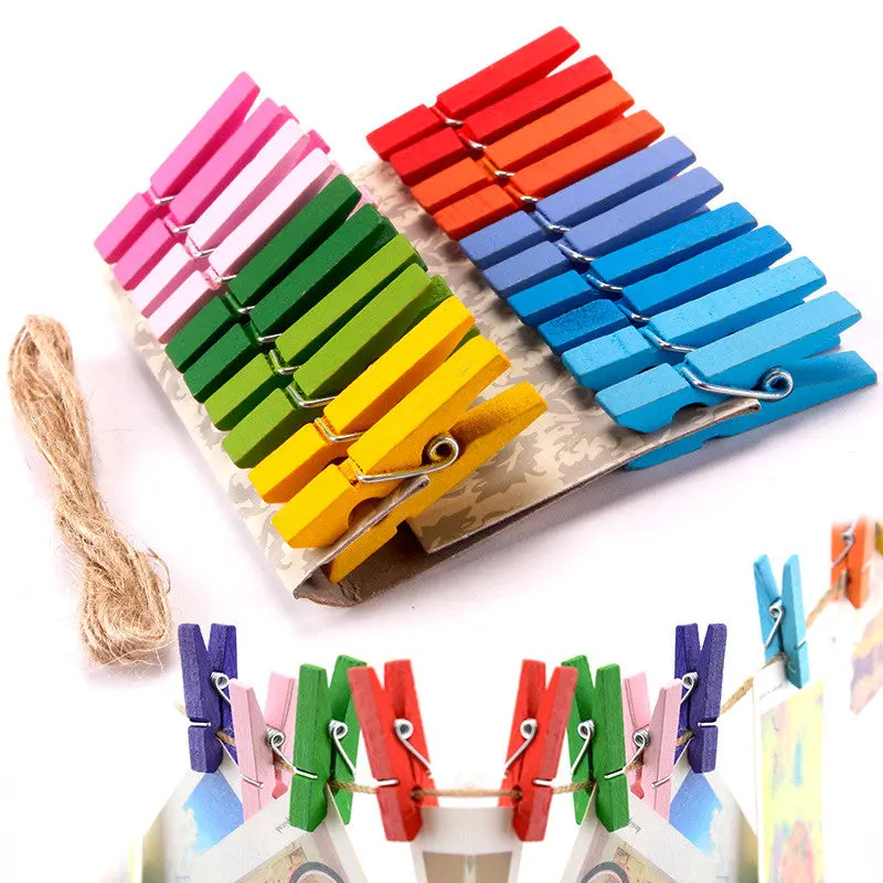 Mini Colorful Home Portable Wooden Clothe Po Paper Peg Clothespin Craft 20Pcs Clips 83914 1