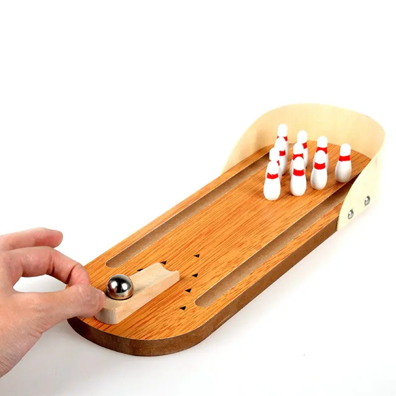 Mini Desktop Toy Bowling Game Wooden Toys Bowling Alley Ten Metal Pin Ball Desk 1